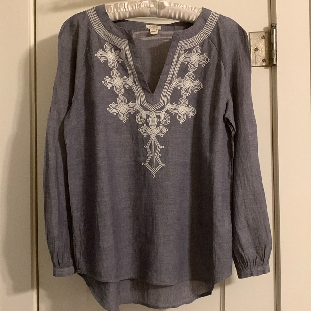 J. Crew Cotton Tunic, Soutache Trim, Button cuffs, XS on Tag - Fits like M, Boho